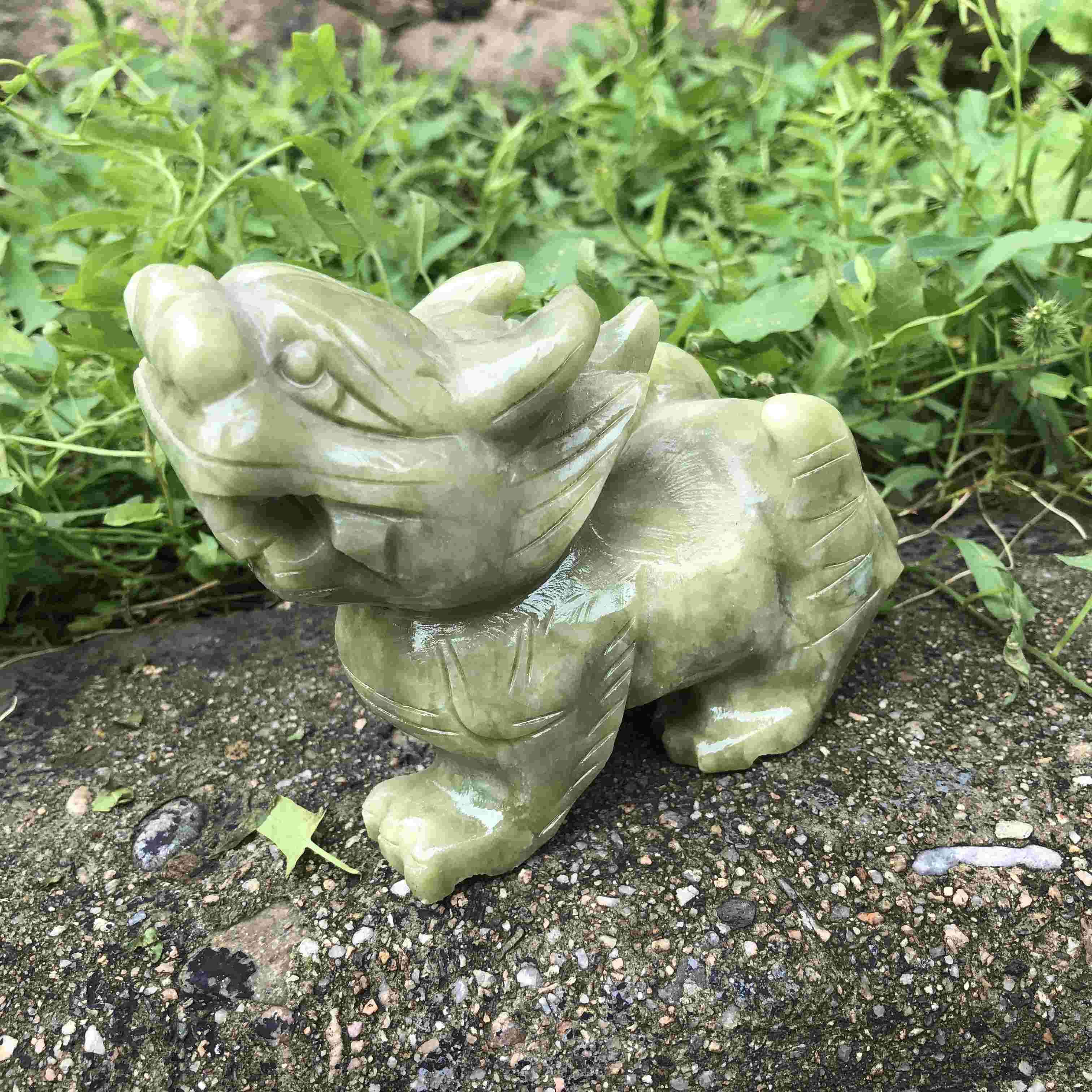 Pair Hand carved Natural green Jade Feng Shui Pi Yao/Pi Xiu statue for Wealth Good Luck Figurine, Collectible Qilin Stone brave troops Beast