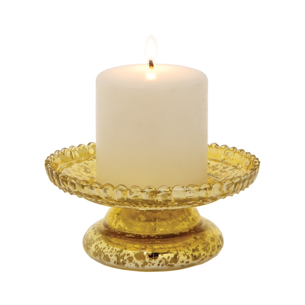Mercury Glass Pillar Candle Holder (2.5Inch, Gold, Anna Design