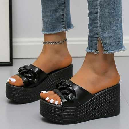 

mtvxesu Womens Sandals Thick Sole Sloping Heel Women s Shoes With Breathable One Line Flip Flop Beach Sandals Girls Sandals Beach Holiday Summer Savings Clearance!