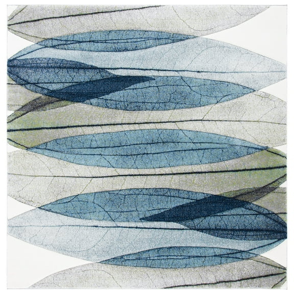 SAFAVIEH Hollywood Dalia Abstract Area Rug, Ivory/Blue/Green, 3' x 3' Square