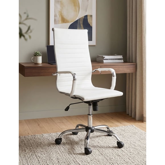 Silla de Escritorio Ergonómica con Base Metálica y Ruedas, Altura Ajustable para Oficina o Home Office