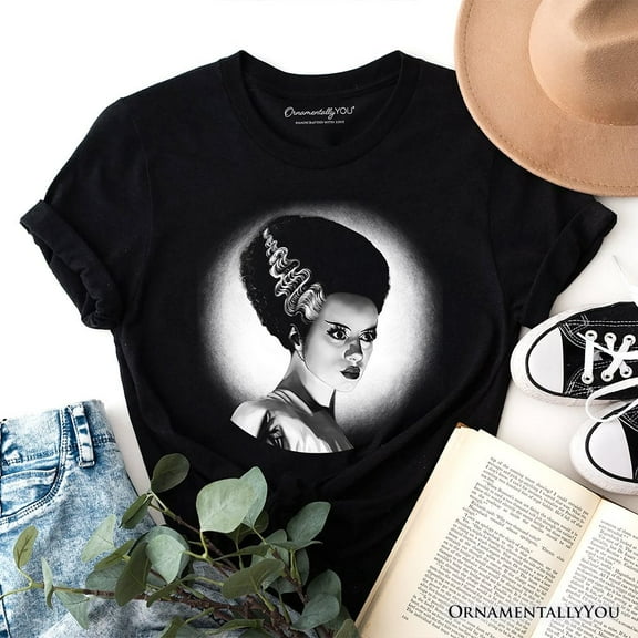 Frankenstein's Bride Spooky Portrait T-Shirt, Horror Villain Theme Halloween Tee