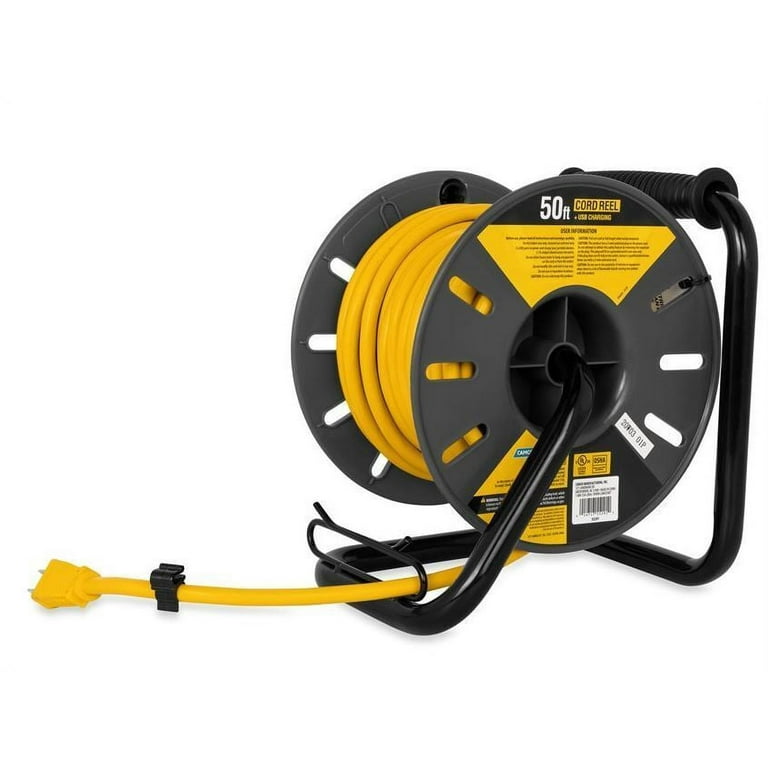 Power Grip RV Extension Cord Reel with USB Charging Port - 50 ft - Camco  Outdoors