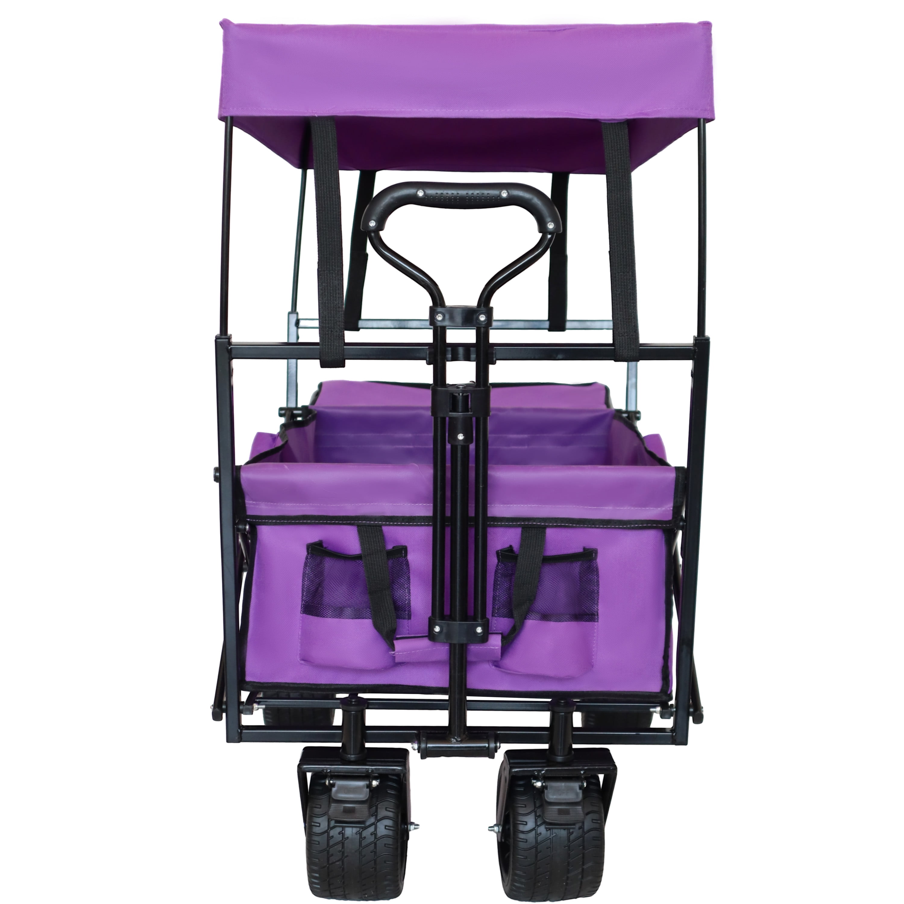 480Lbs Capacity Foldable Wagon with Canopy, 7" All-Terrain Wheels Collapsible Utility Cart for Camping, Shopping & Outdoor Use, Purple