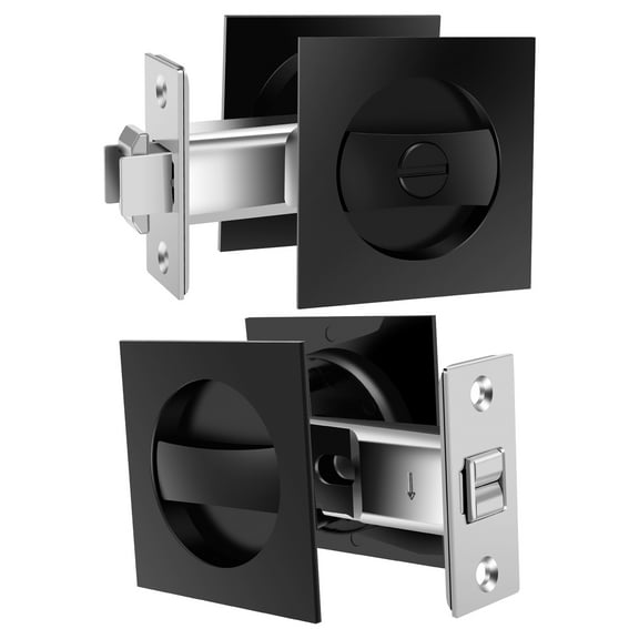 2Pcs Pocket Door Lock Matte Black Square Pocket Door Privacy Latch Hardware Modern Style Easy to Install Door Hardware for Bedroom Bathroom