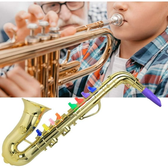 Mini Saxophone Kids Musical Wind Instruments ABS Metallic Gold Saxophone with 8 Child Gift