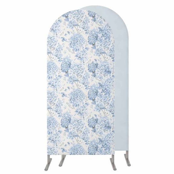 Blue Floral Wedding Arch Cover,Stretchy Spandex Arch Backdrop Stand Covers 5 FT,Garden Petals Flower Botanical Tree Branch Round Top Arched Backdrop Cover for Birthday Party Ceremony Baby Shower