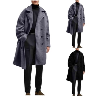 Miluxas Men's Oversized Long Faux Wool Blend Trench Coat Single