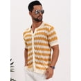 thumbnail image 4 of DARING DIVA Men's Wave Crochet Hollow Out Button Down Striped Shirts M Yellow, 4 of 7