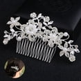thumbnail image 1 of HLONK Five-petal Flower Crystal Hair Accessory Rhinestone Pearl Bridal Comb Hair Clip, 1 of 8
