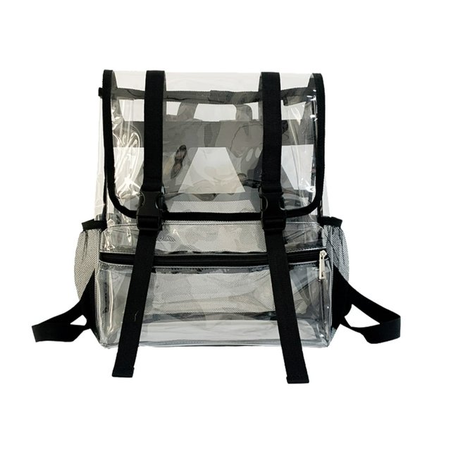 Transparent PVC Student Backpack Large Capacity Sports Knapsack for Work (Grey)