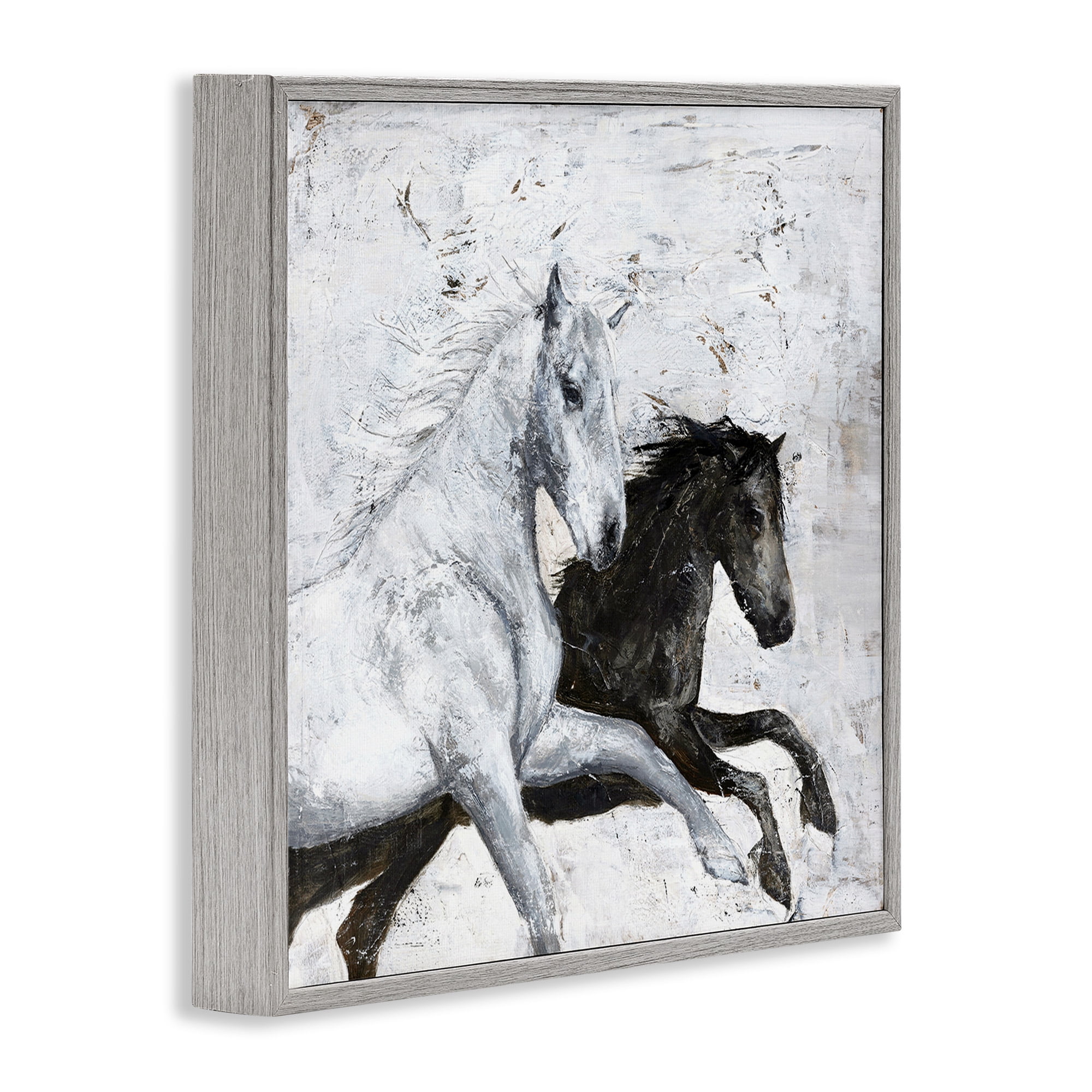 Stupell Industries Wild Horses Racing Abstraction Animals & Insects Painting Gray Framed Art Print Wall Art, 24 x 24