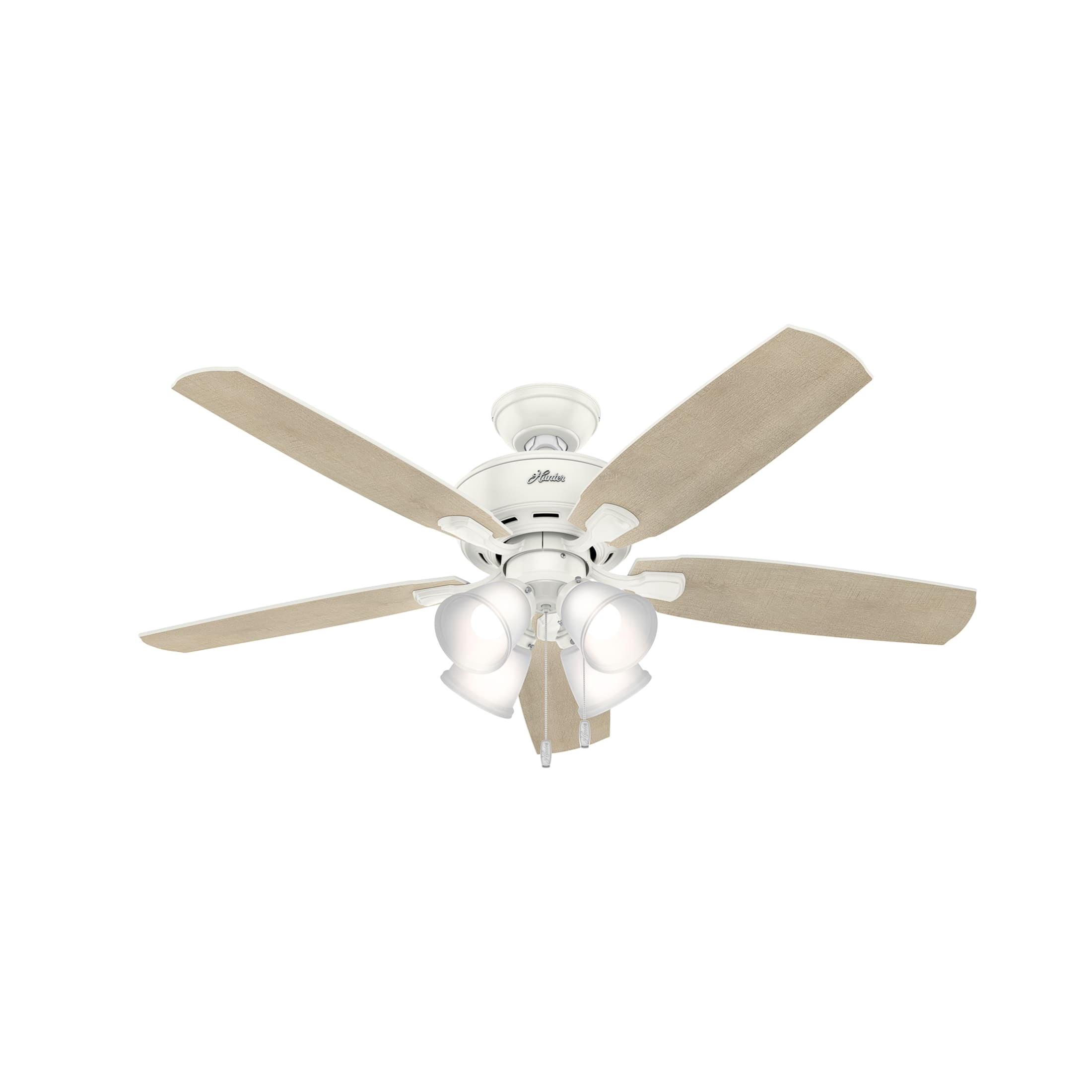 Hunter 52 inch Indoor Ceiling Fan with LED Lights - White Ceiling Fan with Pull Chain, For Bedroom or Living Room, Standard Mount, No Remote, 5 Blades, Includes Bulbs - Amberlin 53217, Fresh White