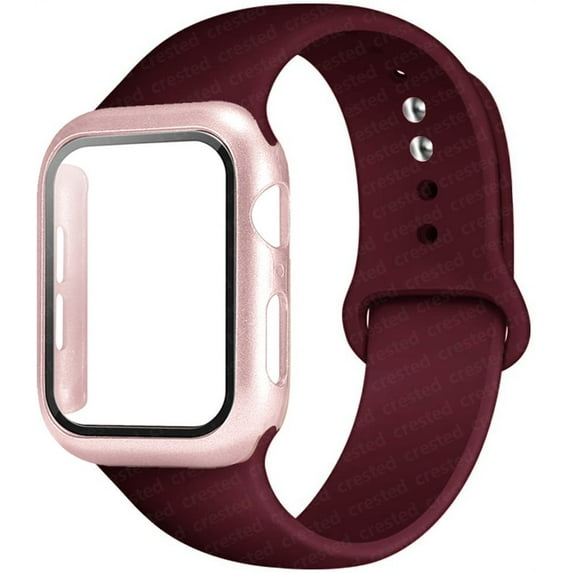Case+ Strap for Apple Watch Bands 44mm 40mm 38mm 42mm Silicone Wristbands with PC Screen Protector Cover iWatch 3 4 5 6 SE