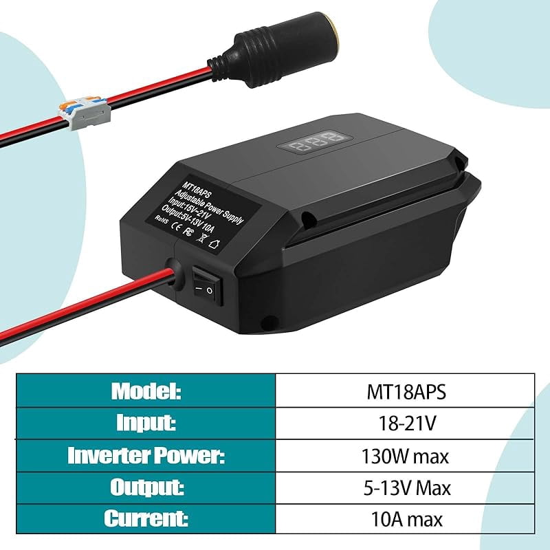 DC 18V to 12V Step Down Converter for Ma*kita 18V Battery, Power Wheels Adapter, Cigarette Lighter Buck Adapter for Car Power Tools, Car Refrigerator