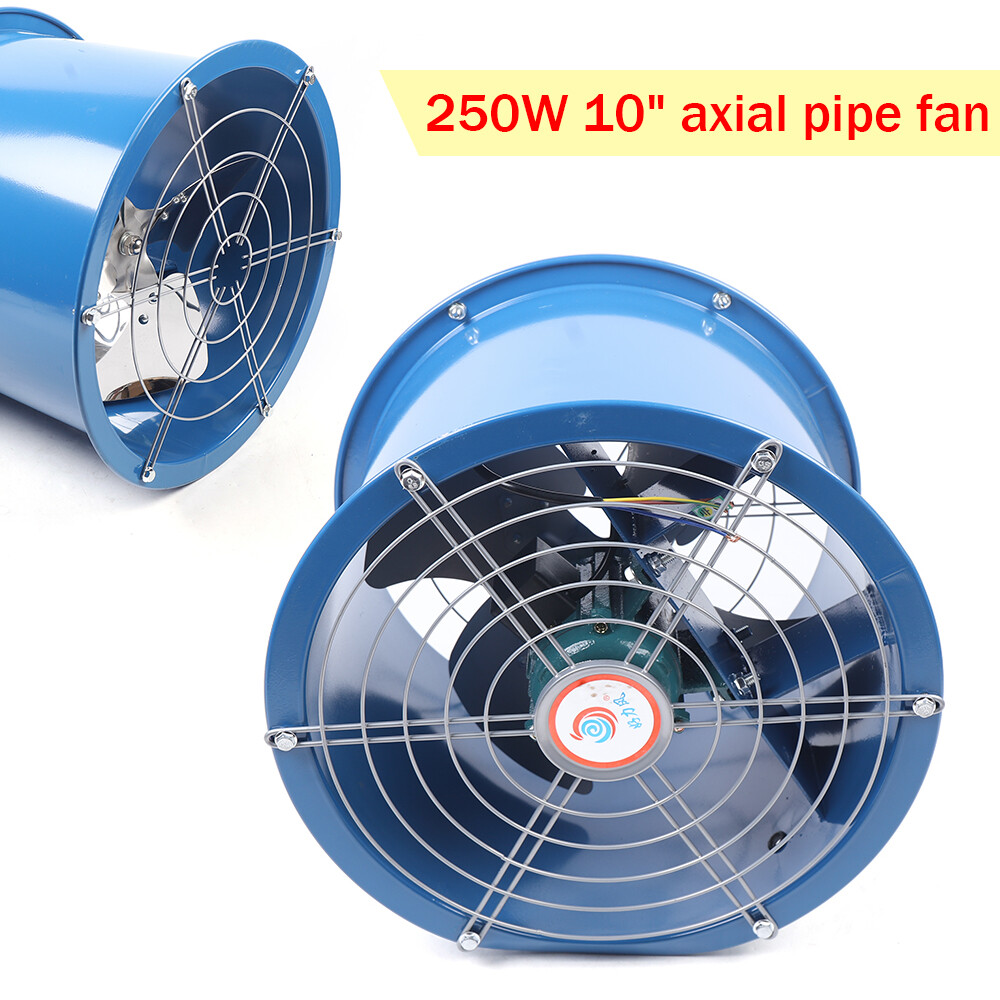 10" Blue Wall-mounted Cylinder Pipe Axial Fan Kitchen Spray Booth Paint Fumes Exhaust Fan Silent