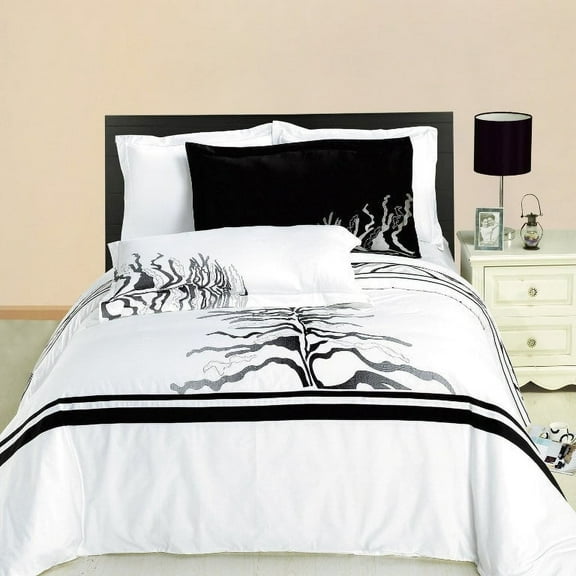 Soft 100% Cotton 3 Piece Duvet Cover Set Embroidered - King/California King - Huntington White