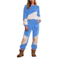 thumbnail image 2 of Yuyuzo Ensembles de Pyjamas pour Femmes en Molleton à Blocs de Couleur Vêtements de Détente Chandails en Molleton à Manches Longues Col Rond Pantalons Jogger Tenues 2 Pcs, 2 of 6