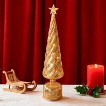 Japceit Rotating Glass Christmas Tree, Light-Up Spinning Crystal Table Decor, Illuminated Rotating Ornament for Home, Office and Festive Display