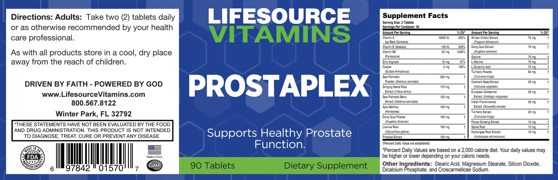 LifeSource Vitamins Prostaplex - Prostate Support Supplement - 90 Tablets - Herbal Blend for Urinary Health