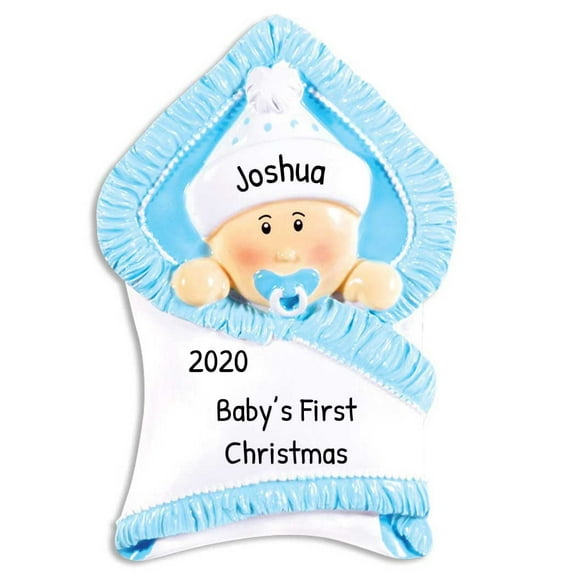 Ornaments by Elves Personalized Baby in Bundle of Blue Quilt Christmas Ornament 2024 Decor .25lbs