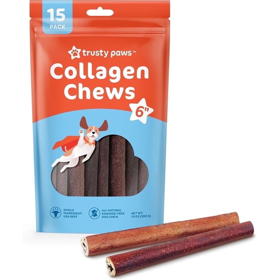Trusty Paws Rawhide-Free Beef Collagen Sticks Dog Treats, Beef, 10 oz, 15 Count