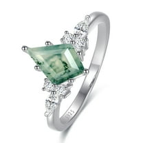 NUNCAD Moss Agate Rings for Women - Kite Cut Engagement Rings 925 Sterling Silver Ring for Women Size 5-9