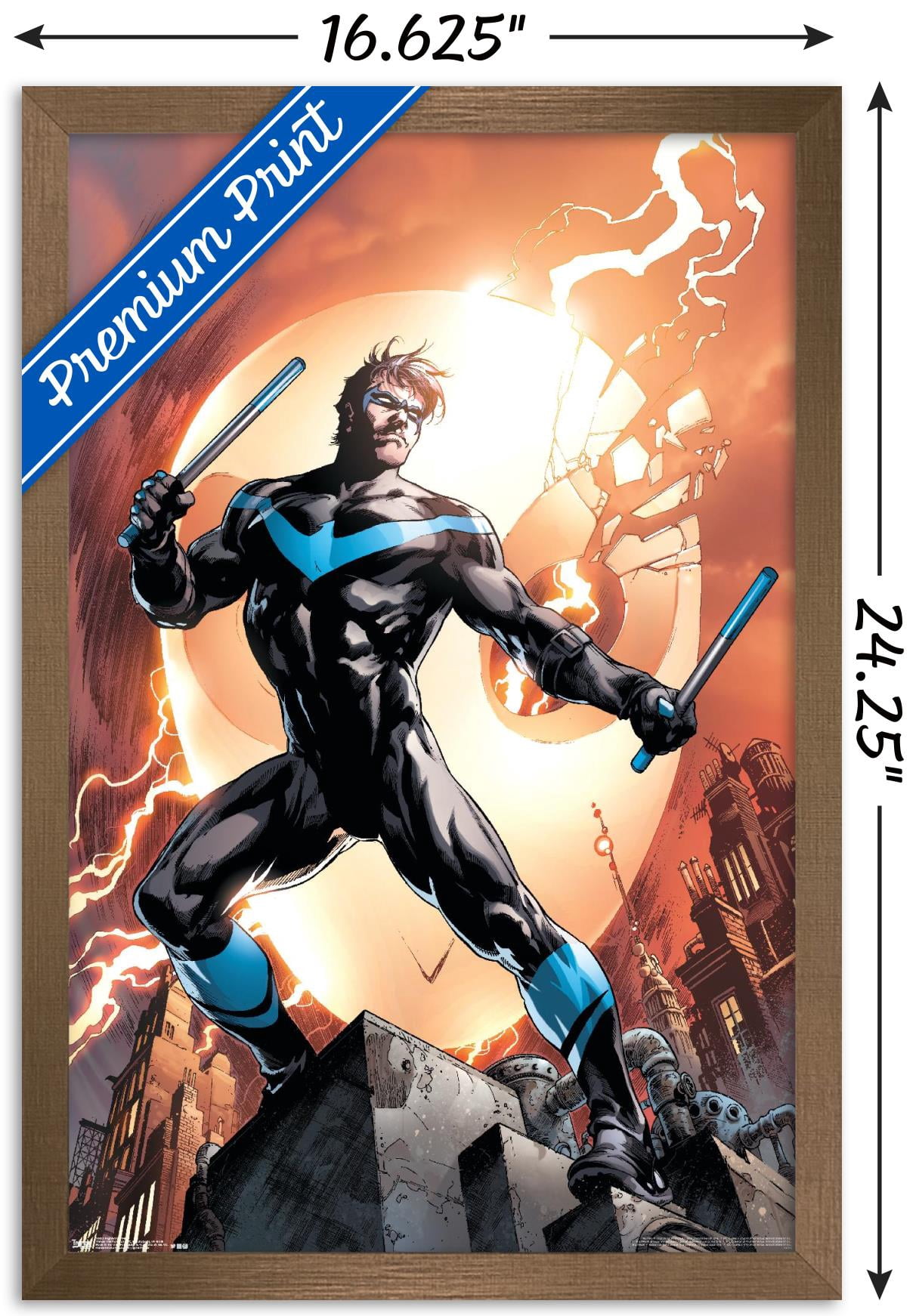 DC Comics - Nightwing - Fire Wall Poster, 14.725" x 22.375", Framed