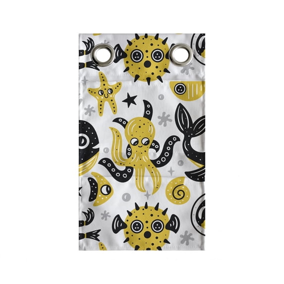 Fish Hanging Pocket Organizer, Underwater Fish Starfish Octopus Whale Coral Aquarium Doodle, Printed Polyester Storage Bag with Pockets, 9" x 27", Earth Yellow Black and White
