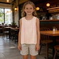 thumbnail image 6 of Maean Girl's Cotton Linen Tank Top Plaid Crew Neck Sleeveless Shirts Summer Lightweight Breathable Beach Clothes, 6 of 7