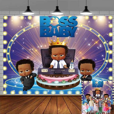 Boss Baby African Boy Black Backdrop Banner Party Supplies Poster Movie Theme Background for Photography Kids Birthday Decorations