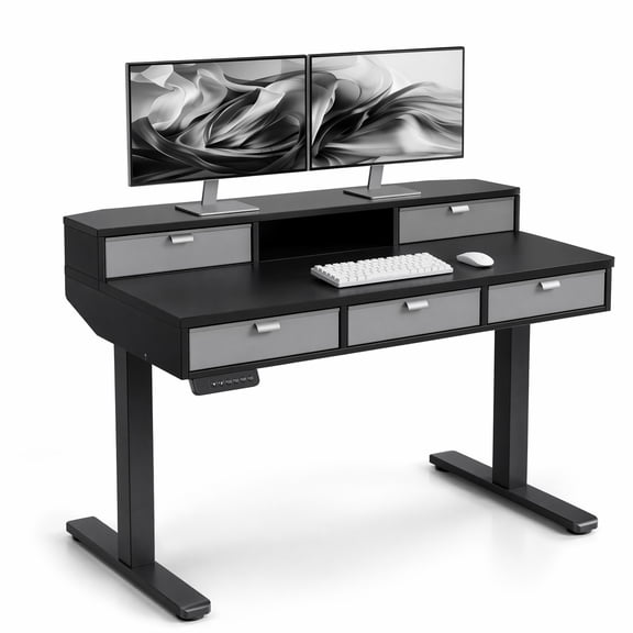 CHITOOMA 48″ x 24″ Standing Desk with Drawers, Electric Height Adjustable Sit Stand Desk with Storage Shelf,black