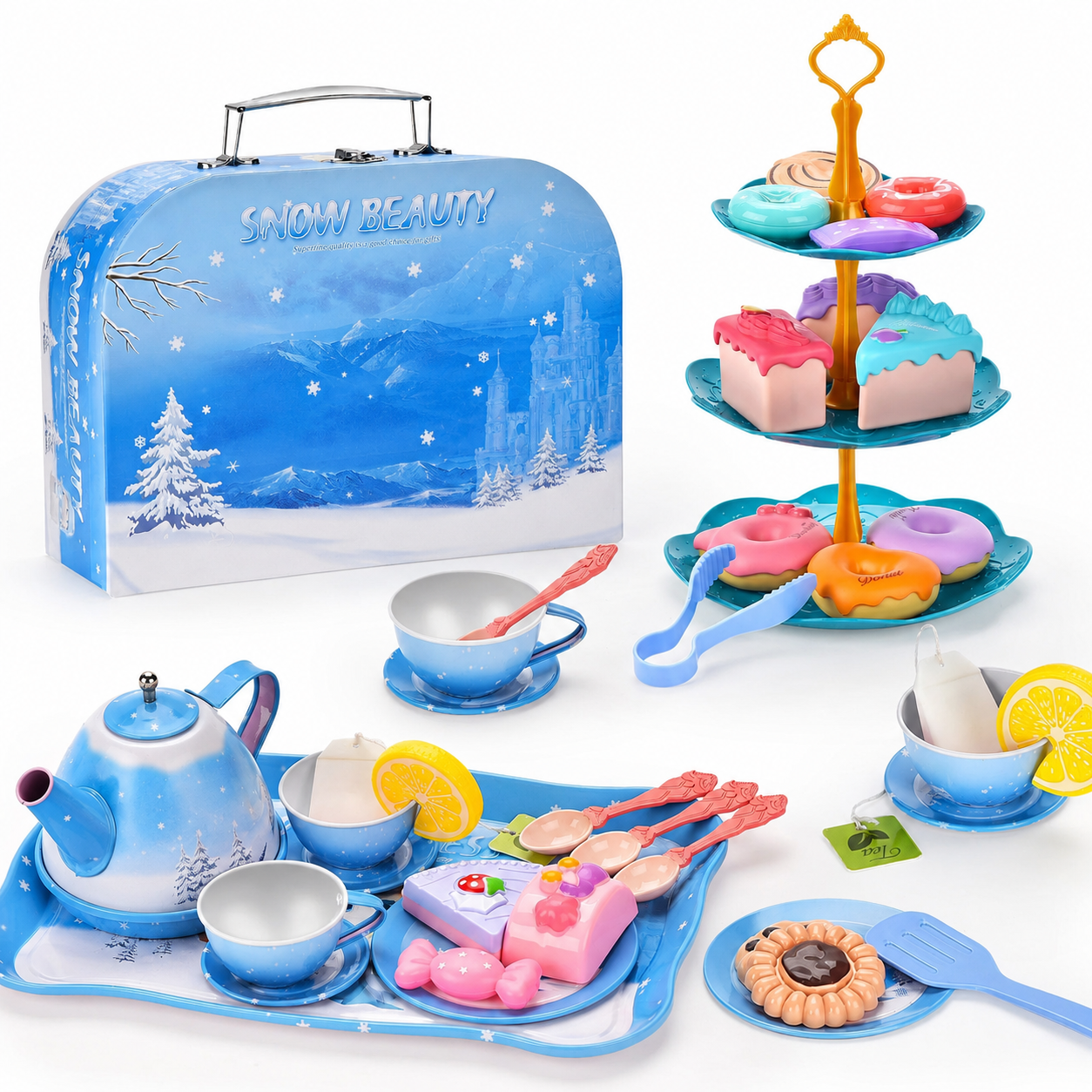 Kifunppy Frozen Tea Set for Girls Age 3-6, Pretend Play Kitchen
