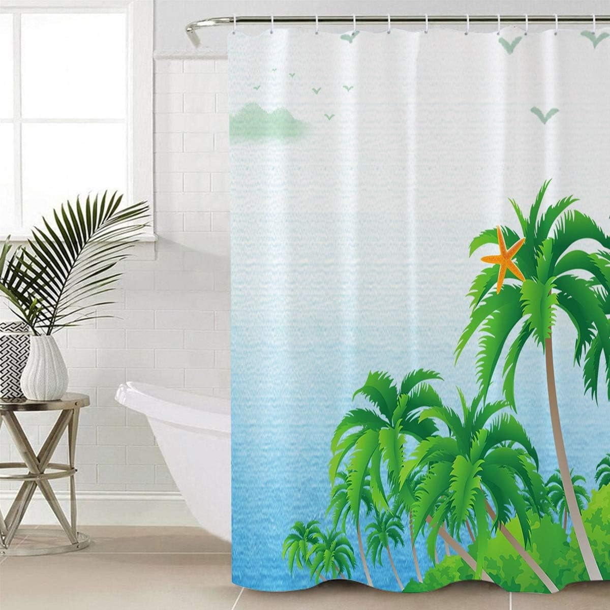 JOOCAR Waterproof Shower Curtain Liner, Hawaii Coconut Tree Sea Shower