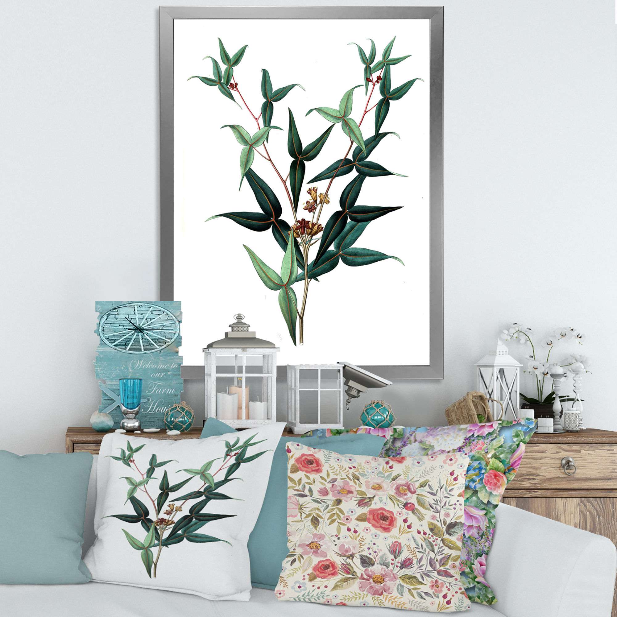 Designart 'Ancient Green Leaves Plants VIII' Traditional Framed Art Print