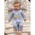 thumbnail image 4 of Loicainy Infant Baby Boy Fall Stripe Romper 3 6 12 18 Months Tractor Embroidery Waffled Long Sleeve Bodysuit, 4 of 9