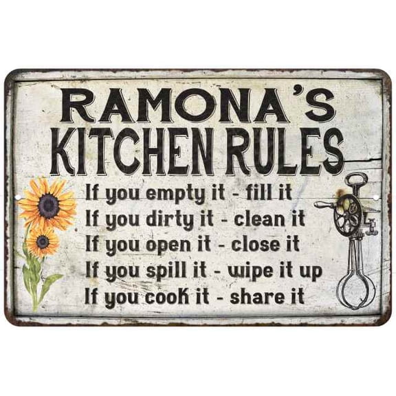 Ramona's Kitchen Rules Chic Sign Vintage Decor 8 x 12 High Gloss Metal 208120032299