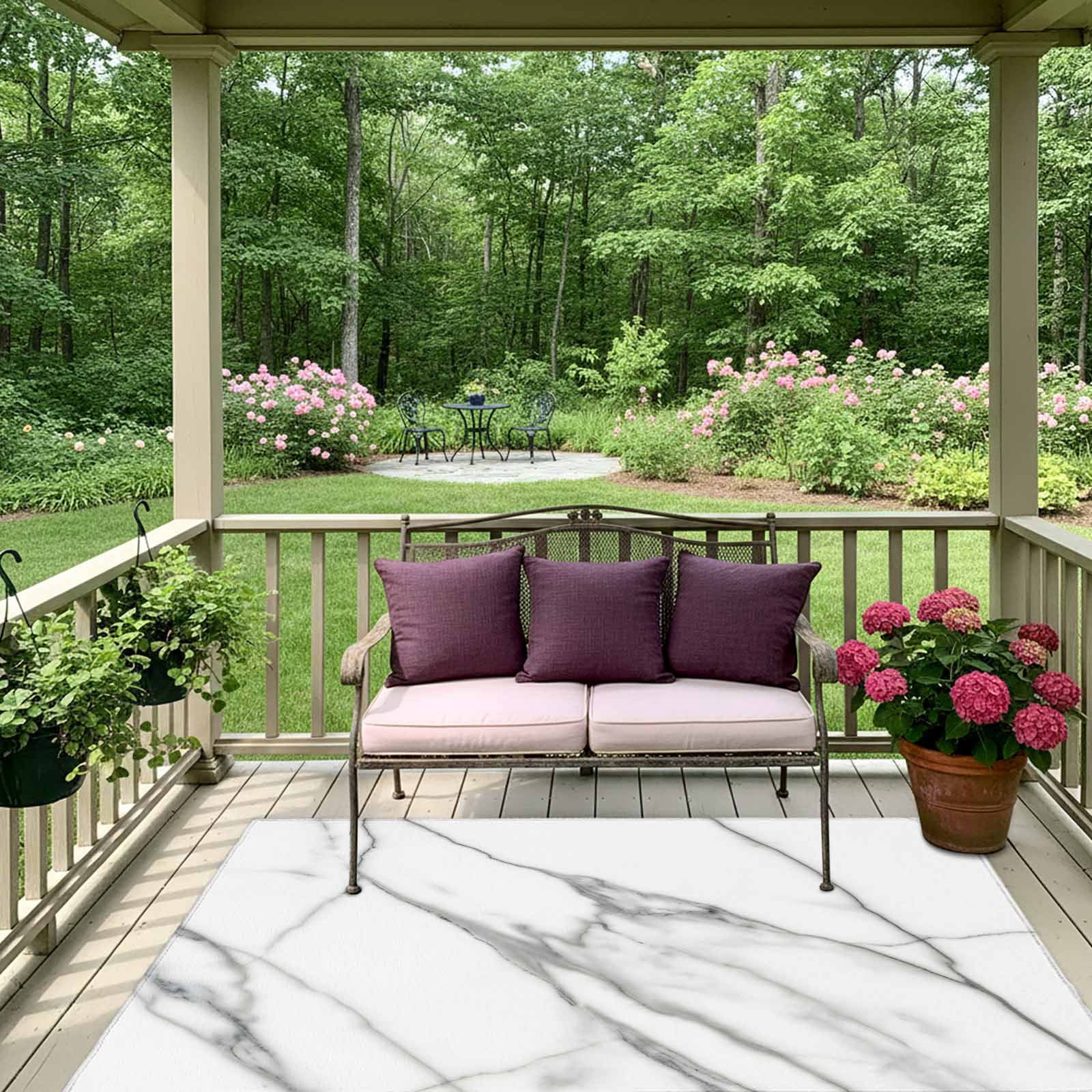 Marble White Outdoor Rug 4x6 Ft, Non Slip Washable Area Rug, Ombre Grey Modern Minimalist Patio Rugs Carpet Runner, Large Floor Mat for Indoor/Outdoor Deck Porch Camping