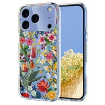 Compatible with iPhone 17 Pro Case Clear with Flower Design, Cute Soft Silicone TPU Floral Aesthetic Women Girls Transparent Protective Shockproof Anti-Scratch Anti-Yellow Phone Cover, D