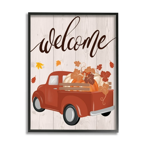 Stupell Industries Welcome Country Pumpkin Truck Graphic Art Black Framed Art Print Wall Art, Design by Jo Taylor