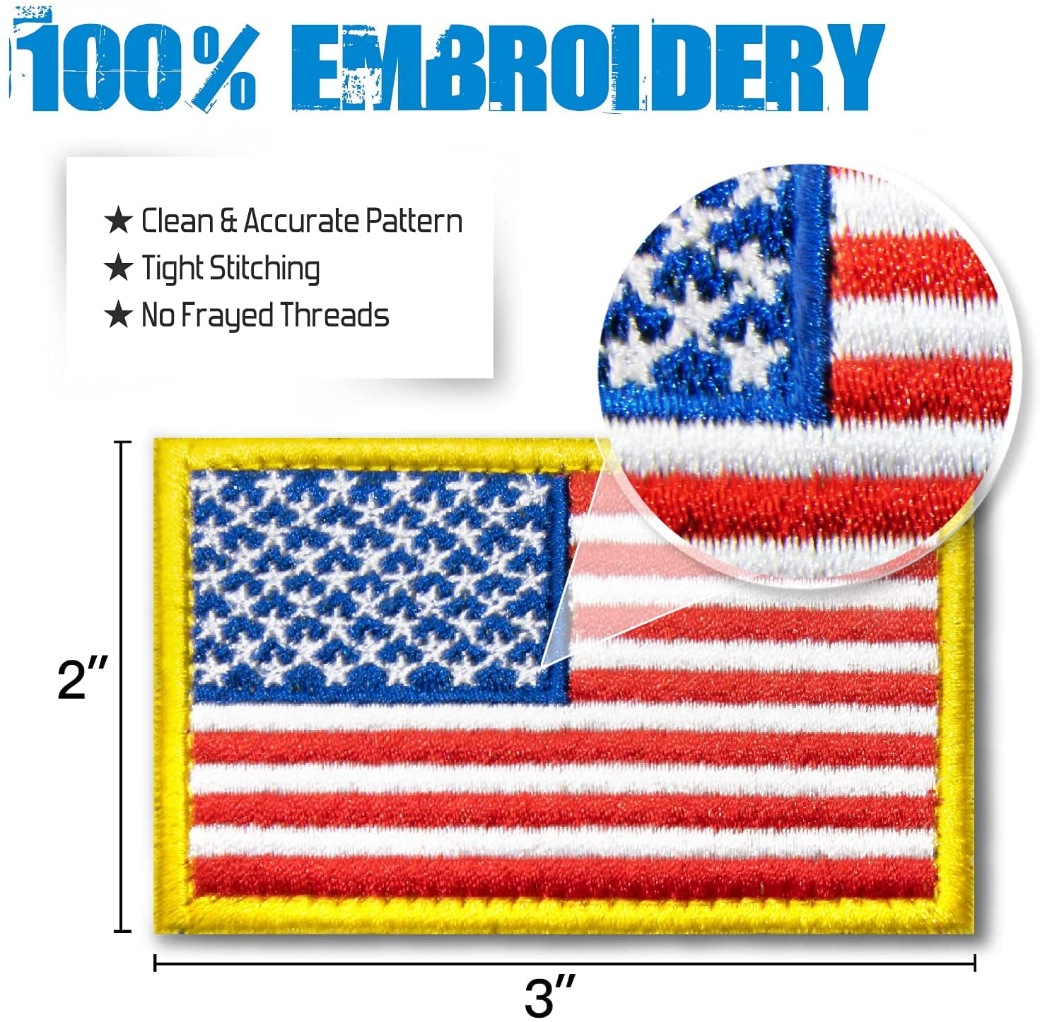 2 by 3 inches USA Flag Patch with Gold Merrowed Edge – Vanguard