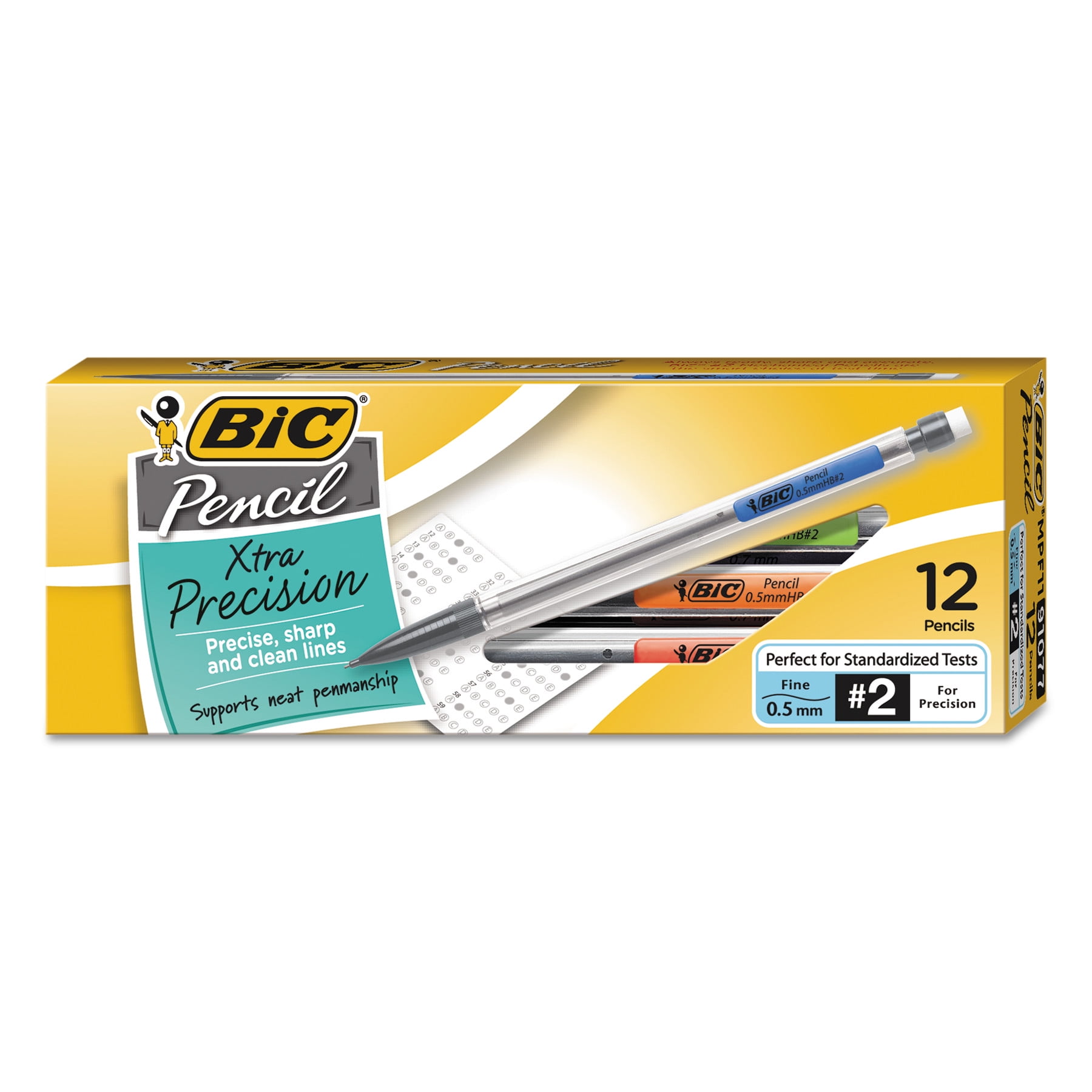 BIC Xtra Precision Mechanical Pencil, Clear Barrel, Fine Point (0.5 mm), 12-Count