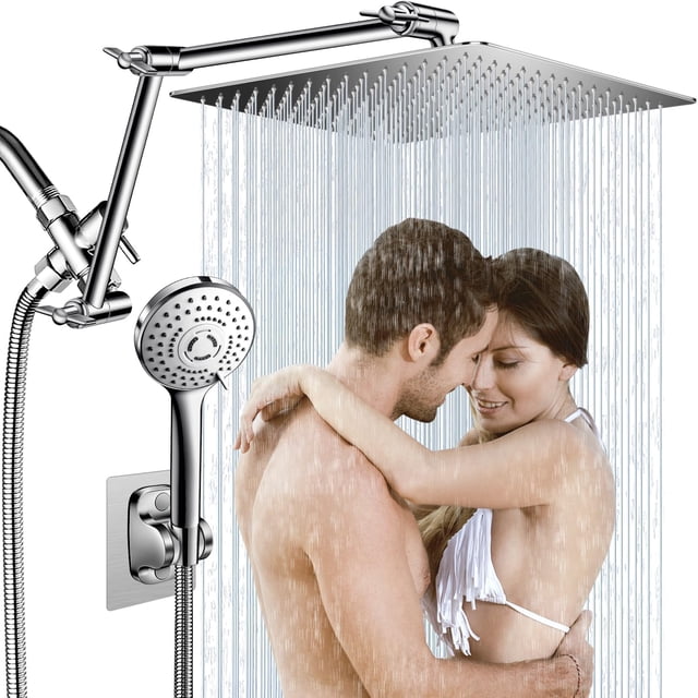 Cabezal de ducha Beekim de 12" tipo lluvia con brazo de 40 cm y teleducha de 5 funciones