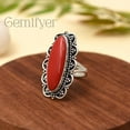 thumbnail image 4 of Red Coral Long Oval Gemstone Ring 925 Sterling Silver Statement Ring For Women Handmade Gemstone Christmas Jewellery Gift For Her (Size 9), 4 of 7