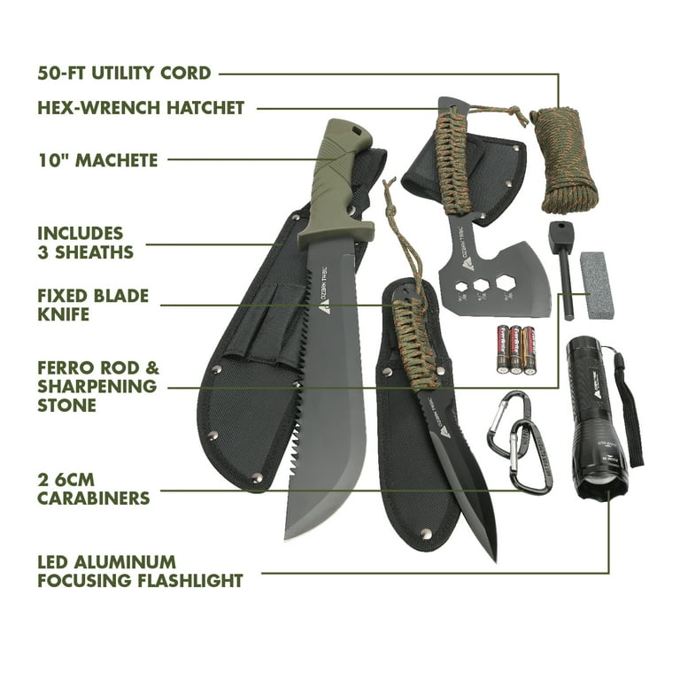 Ozark Trail 12 Pack Camping Tool Set, Flashlight, Machete, Knife
