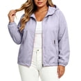 thumbnail image 2 of XPMWRP Women Plus Size Oversized Hooded Lightweight Zip Up Windbreaker Jacket Elastic Cuff Casual Daily Outer Coat Purple L, 2 of 9