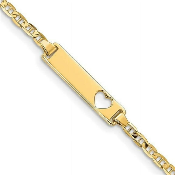 14k Polished Solid Chain/Solid Plate Anchor Link Cut-out Heart 21.5x4.8mm Plate 5.5 inch Baby/Child ID Bracelet