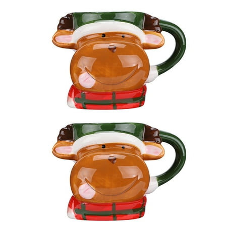 

2pcs Christmas Elk Modeling Cups Festival Style Drinking Cups Ceramics Mug Cups
