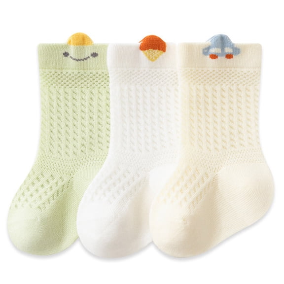 Eltusu Baby Boys Cotton Socks, 3 Pieces Mid-Calf Breathable Soft Spring Fall Socks Green Size 1-3 T