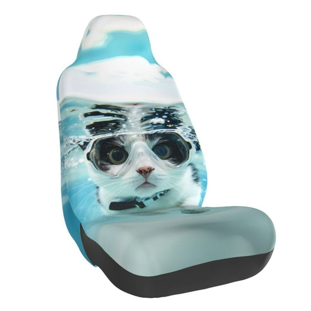 Wukai Swimming Cat Goggles Full Set Car Seat Covers with Soft Padding Universal Auto Front Seats Protector and Cushion Mat